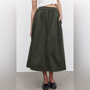 Sophia stretch cotton twill midi skirt, sold-out color ivy